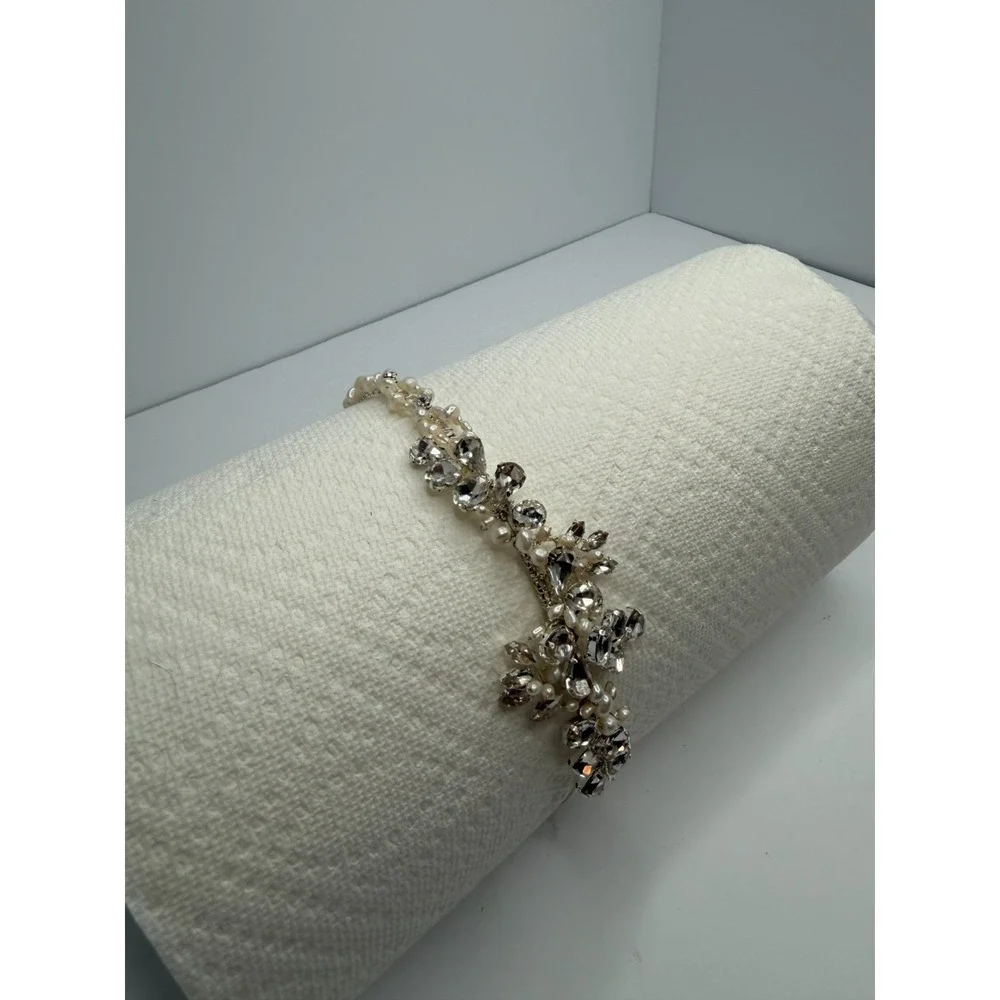 Bel Aire Bridal Tiara Headband Pearl Rhinestone Crystal Floral Wedding Silver
